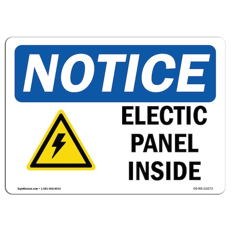Signmission Safety Sign, OSHA Notice, 18" Height, Aluminum, Electrical Panels Inside Sign With Symbol, Landscape OS-NS-A-1824-L-11673